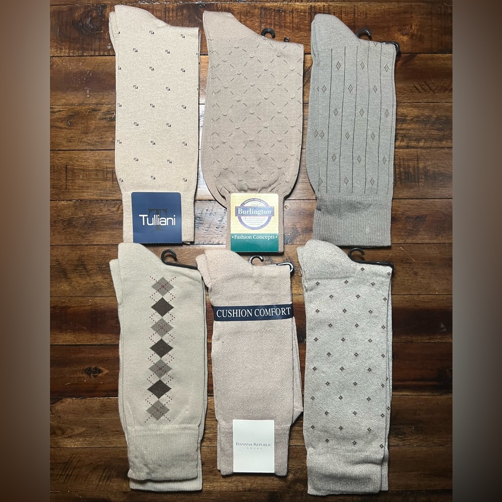 LOT 6 Mens Dress Socks Tan Khaki Size 10-13